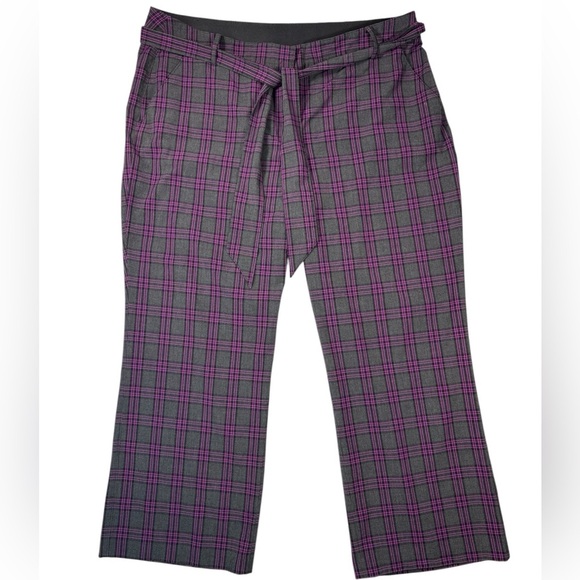 Lane Bryant Purple Gray Bold Plaid Wide Leg Pants - Picture 2 of 9